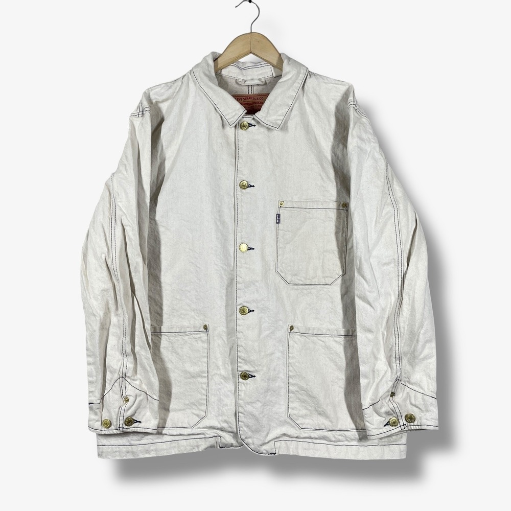 Levis Big E Chore Coat Denim Jacket Mens M Beige Workwear Outdoor Retro
